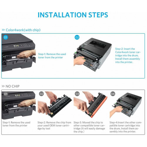 4 pieces toner replacement for Brother TN760. Almost up to 1,200