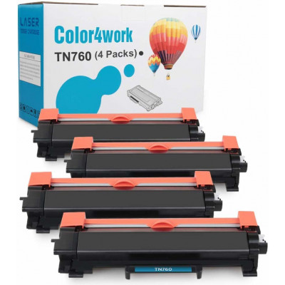 Color4work Compatible Brother TN760 TN730 TN-760 Toner Cartridge with Brother MFC-L2710DW HL-L2350DW HL-L2395DW DCP-L2550DW MFC-L2750DW Black 4-Pack