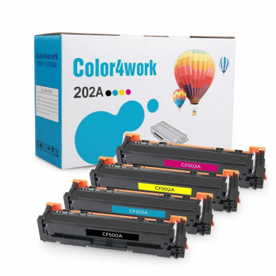 Color4work Compatible Toner Cartridge Replacement for HP 202A CF500A CF501A CF502A CF503A Black/Cyan/Magenta/Yellow, 4-Pack, Replace with 202X for HP MFP M281 M281fdw M281cdw, M254 M254dw Printer