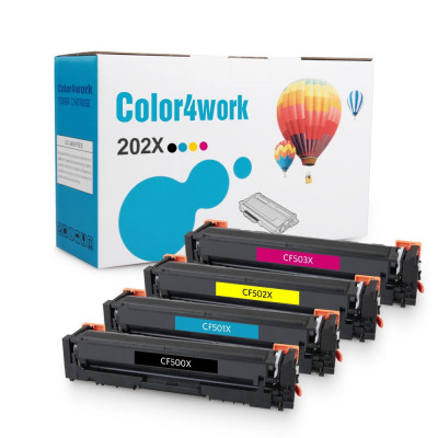 Color4work Compatible Toner Cartridge Replacement for HP 202X 202A (CF500X CF501X CF502X CF503X) High Yield Black/Cyan/Magenta/Yellow, 4-Pack, use for HP MFP M281 M281fdw M281cdw, M254 M254dw Printer