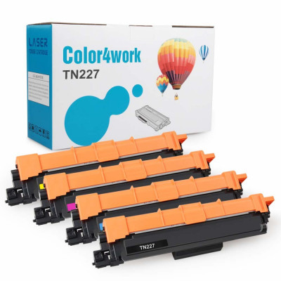 Color4work Compatible Brother TN227 TN-227 TN227BK TN227C TN227M TN227Y Toner Cartridge 4-Pack (KCMY) use with Brother HL-L3290CDW MFC-L3710CW HL-L3210CW HL-L3230CDW Printer Series