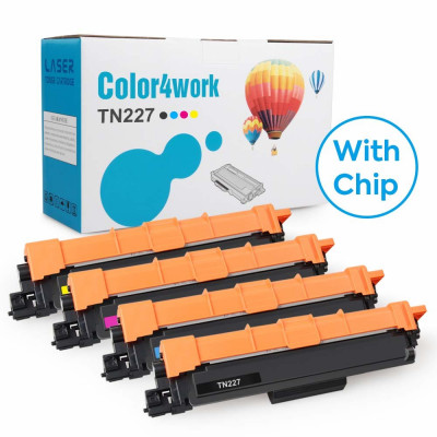 Color4work (with Chip) Compatible Brother TN227 Toner Cartridge Set TN227BK/TN227C/TN227M/TN227Y 4-Pack, High Yield Replacement for Brother HL-L3290CDW MFC-L3710CW HL-L3210CW HL-L3230CDW Printer